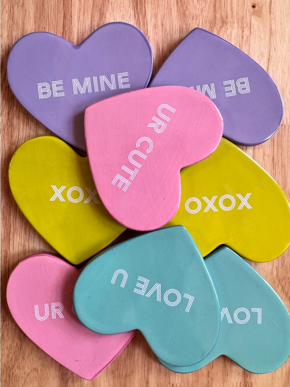 Heart Conversation Coasters - 8Pieces Pastel Green, Purple, Yellow, Pink